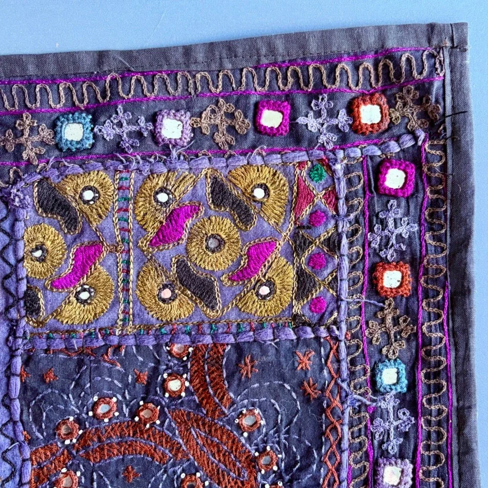 Vintage 1920s Gujarati Kutch Mirror Embroidered Textile | 59x38 | India | RARE